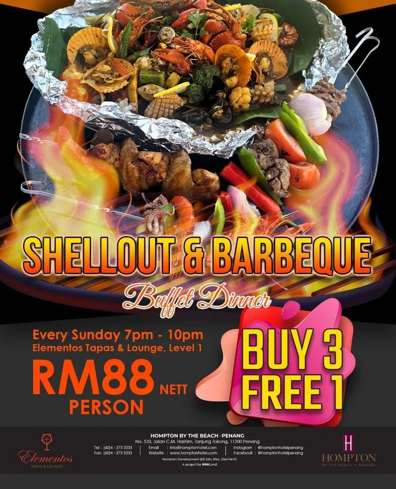Shellout & Barbeque Buffet Dinner by Hompton by The Beach, Penang