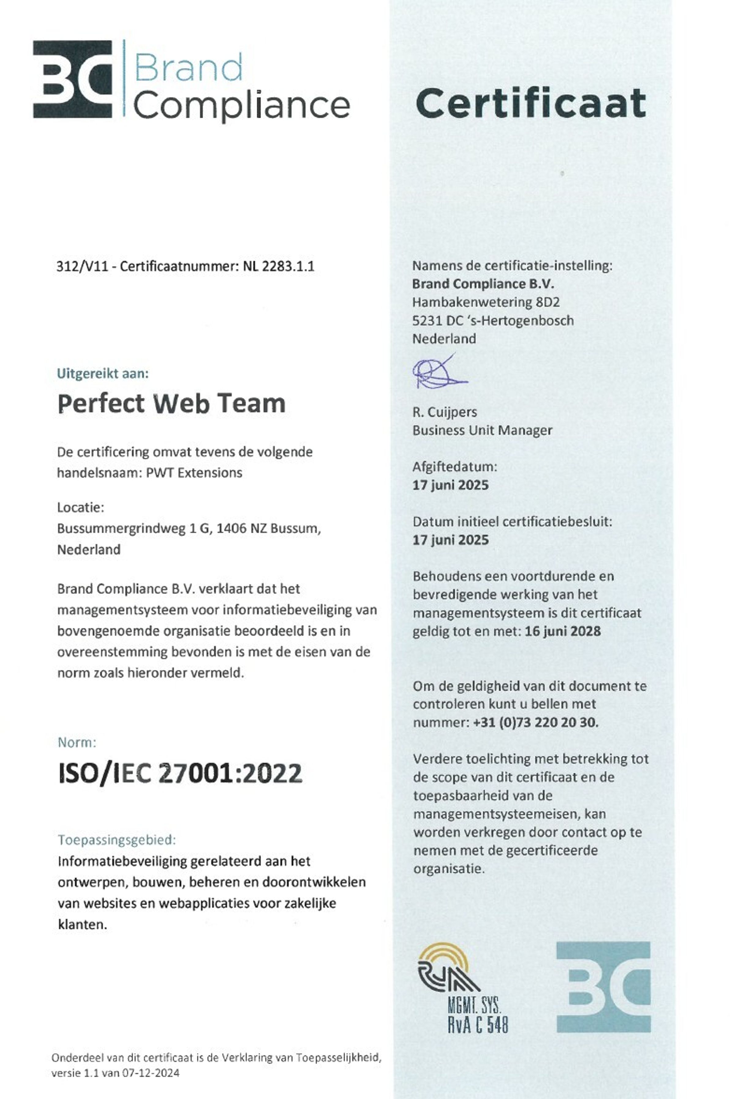 NL 2283 1 1 Perfect Web Team ISO 27001