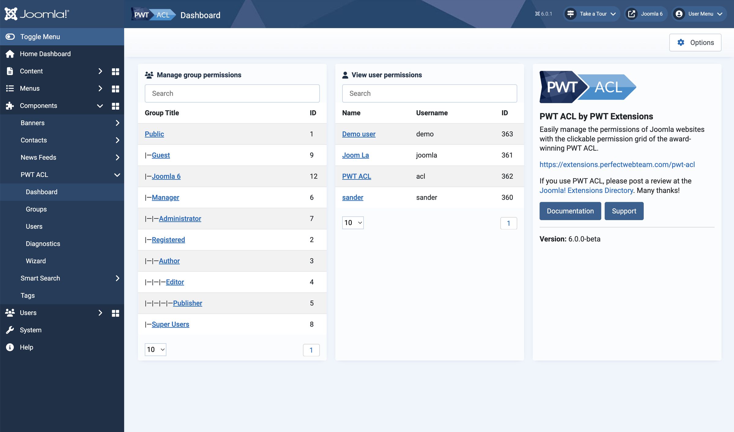 Pwt acl j6 dashboard