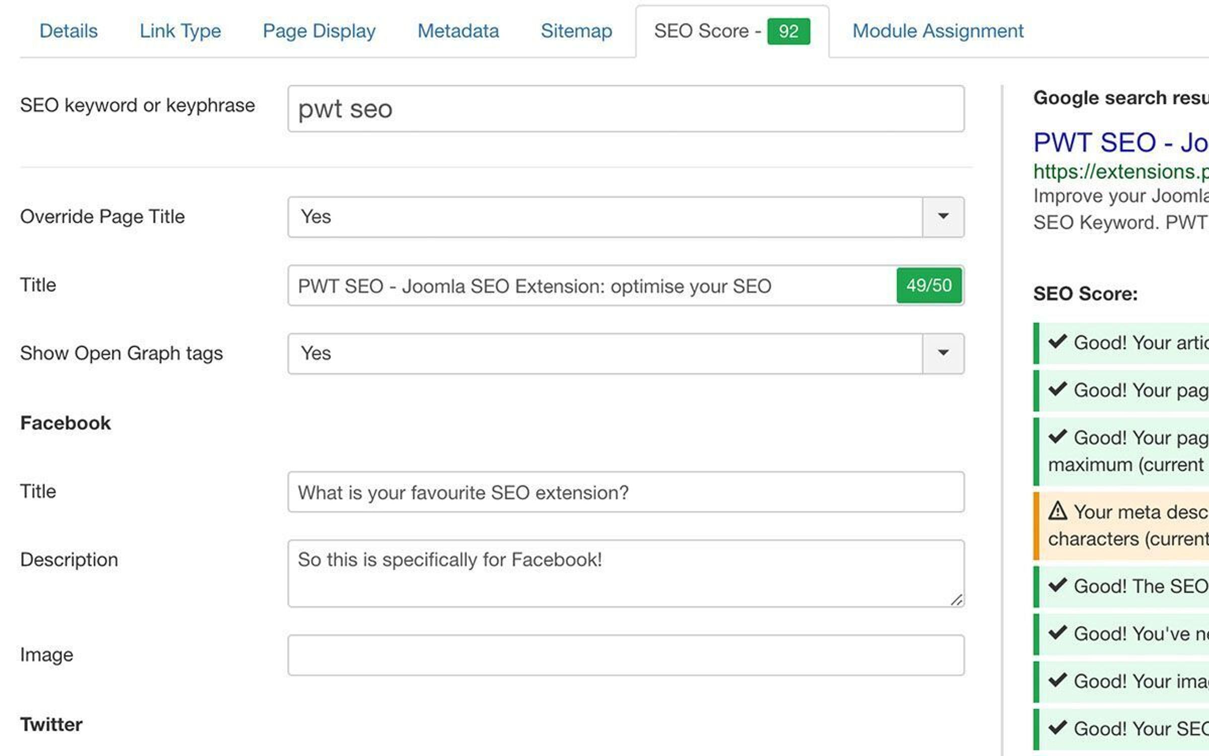 Joomla seo open graph