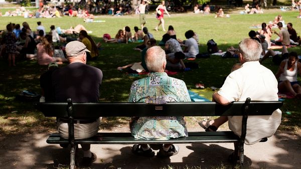 Ouderen op bank in park