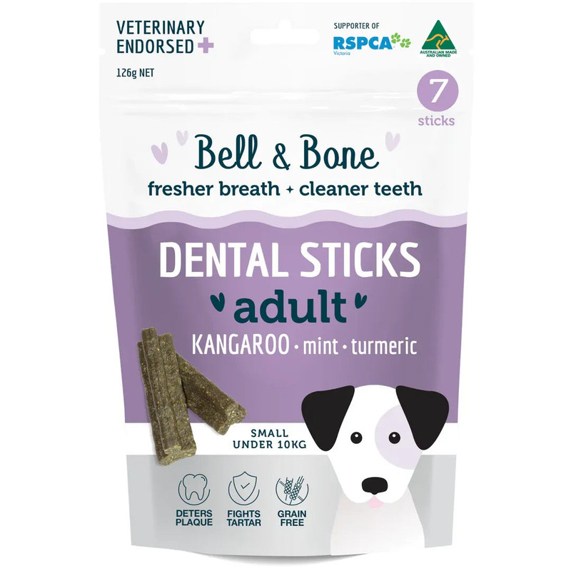 Bell And Bone Dog Dental Sticks - Kangaroo, Mint And Turmeric Small - Under