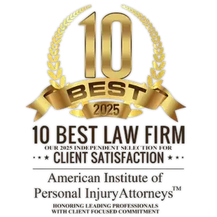 American Institute of Personal Injury Attorneys 10 Best Law Firm for Client Satisfaction 2025 badge