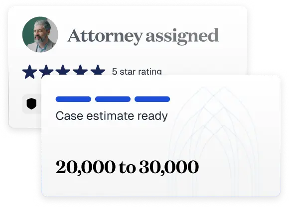 Visual diagram showing the 3-step car accident case evaluation process: submit information, case analysis, and receive call to get help