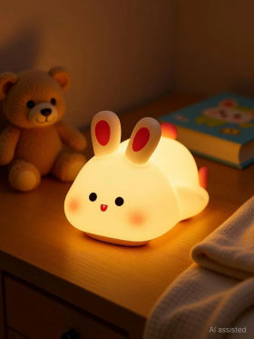 FIRSTLIKE Bunny Night Lamp for Kids,Gift for Girls/Boys, Color Changing Light for Kids Night Lamp (16 cm, Sleeping Rabbit Lamp)