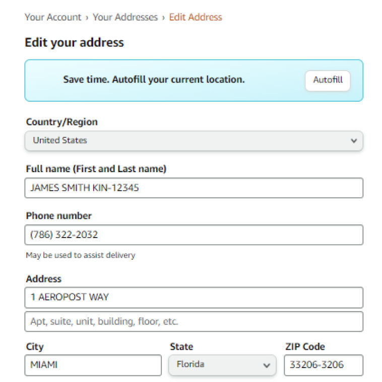 Update amazon address