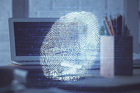 Fingerprint superimposed on computer