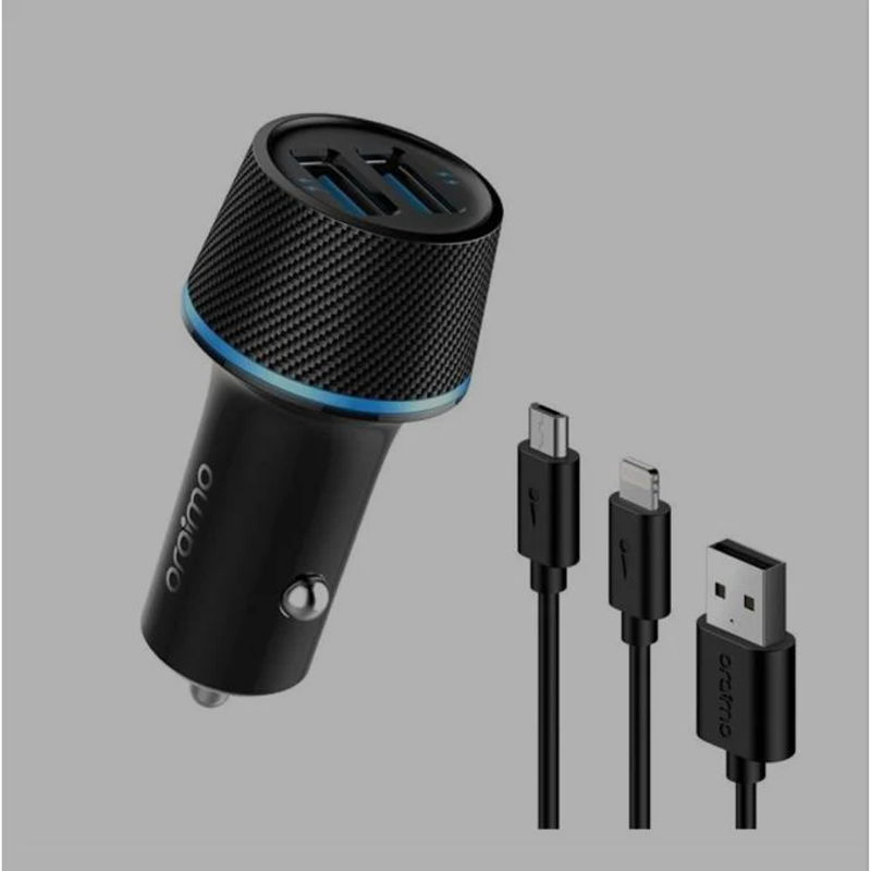 Oraimo OCC-21DML Car Charger + 2 Lightning & USB Cable - Phone Kenya