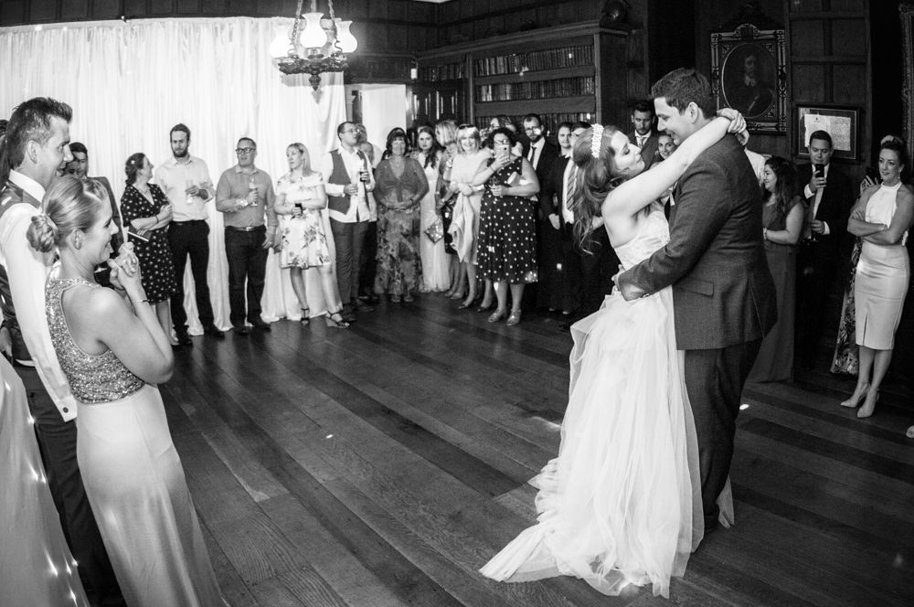 Bride and groom during first dance, Ripley Castle weddings, Yorkshire wedding photographers
