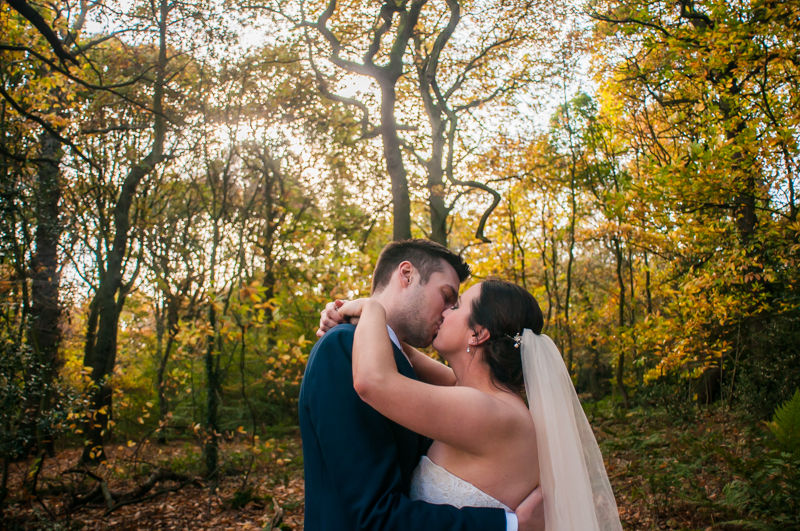 Kisses in the Autumn woodland in Sheffield