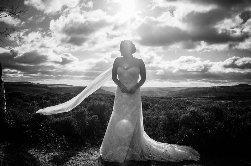 Bridal dress veil flowing in the Peaks