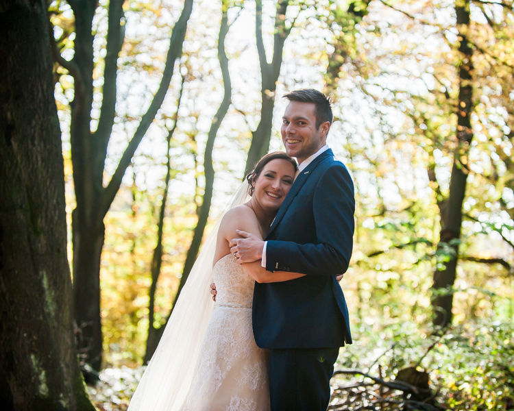 Sheffield Autumn wedding couple cuddling