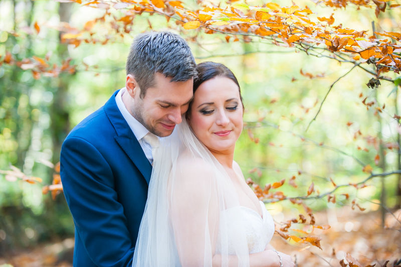 Bride and groom cuddles for Autumn Sheffield wedding