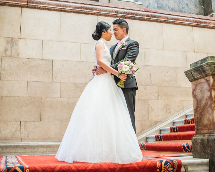 First look in Sheffield Town Hall for Carmen & Chris' wedding