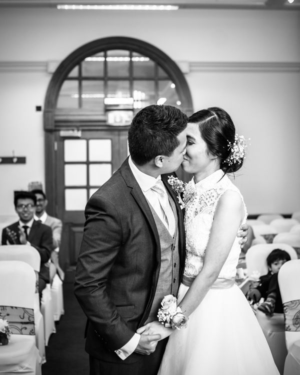 First kiss - Sheffield Town Hall wedding