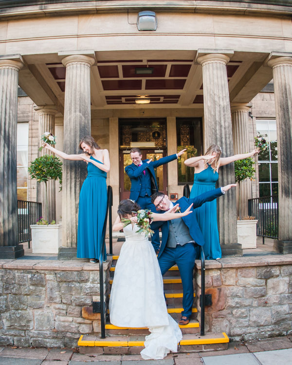 Bridal party dabbing at Halifax Hall in Sheffield