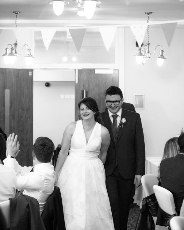 entering the reception room are Steve and Helen in Halifax Hall weddings Sheffield
