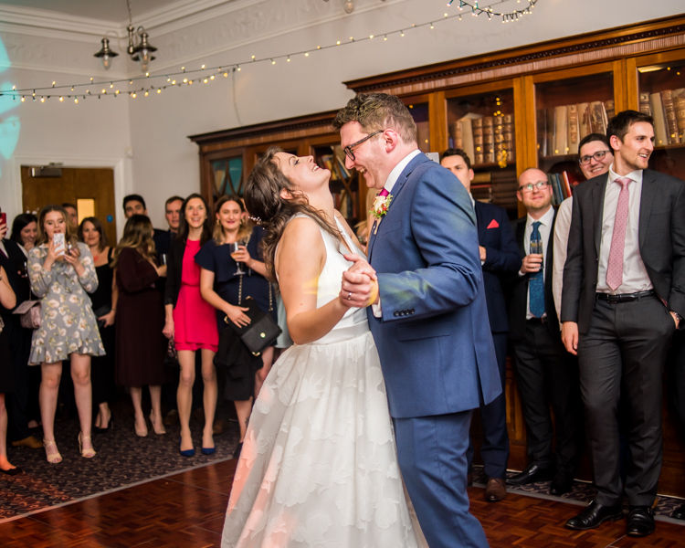 First dance laughs for Steve & Helen in Halifax Hall in Sheffield