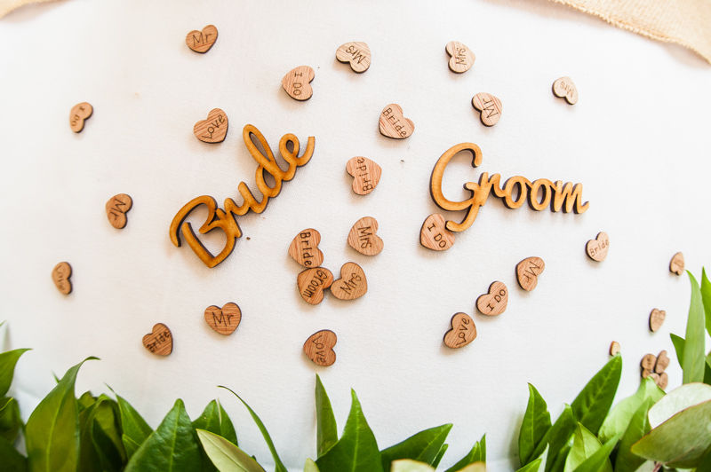 Wedding reception wood confetti for Joelle & Scott in Sheffield