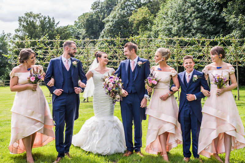 Wedding party photos in the grounds of Hazel Gap Barn