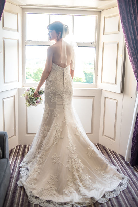 Rachel the bride in her dress at Wortley Hall