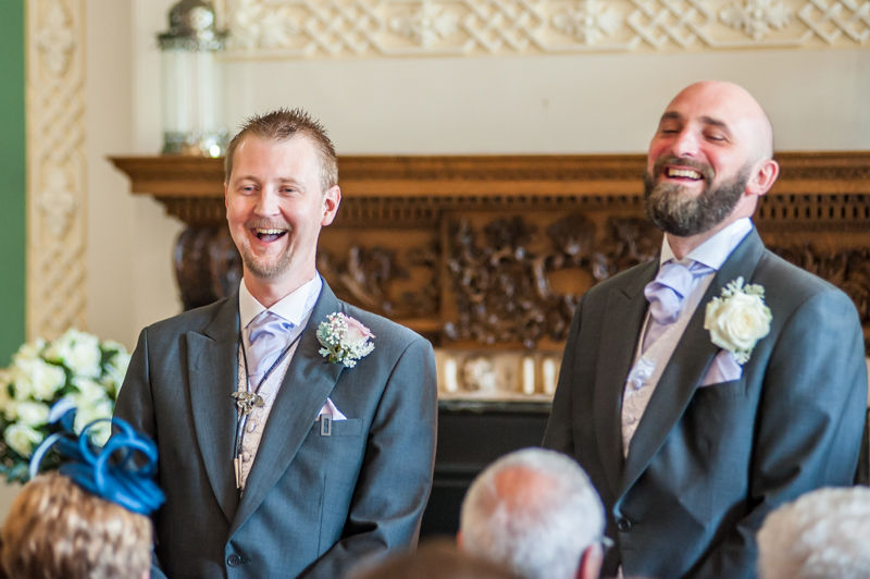 Groomsmen laughing before the ceremony at Wortley Hall