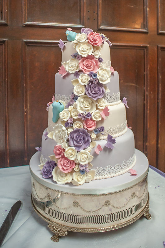 Wedding cake with roses at Wortley Hall in Sheffield