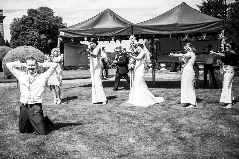 Laser clay shooting bride and groom at Wortley Hall in Sheffield