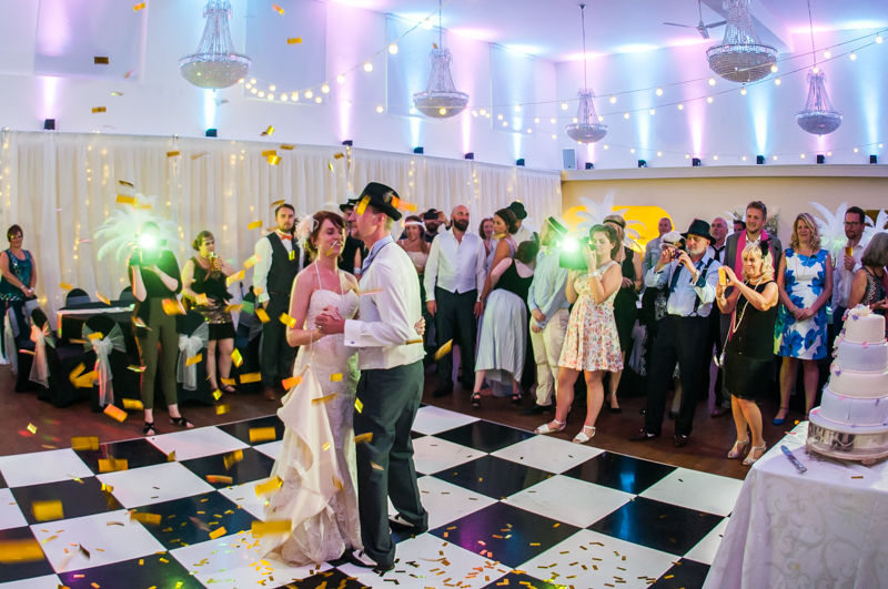 Wedding confetti canon during first dance at Wortley Hall