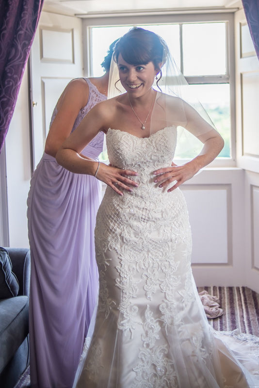 Rachel getting her wedding dress on in Sheffield