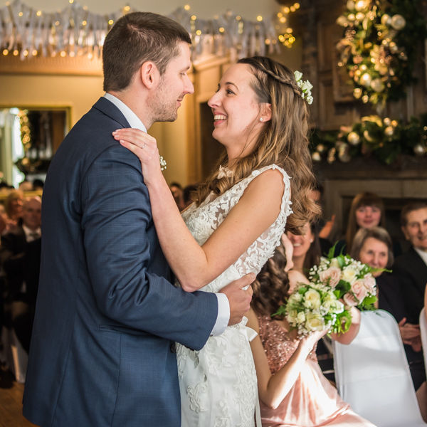 First kiss Sheffield wedding photographers Whirlowbrook Hall