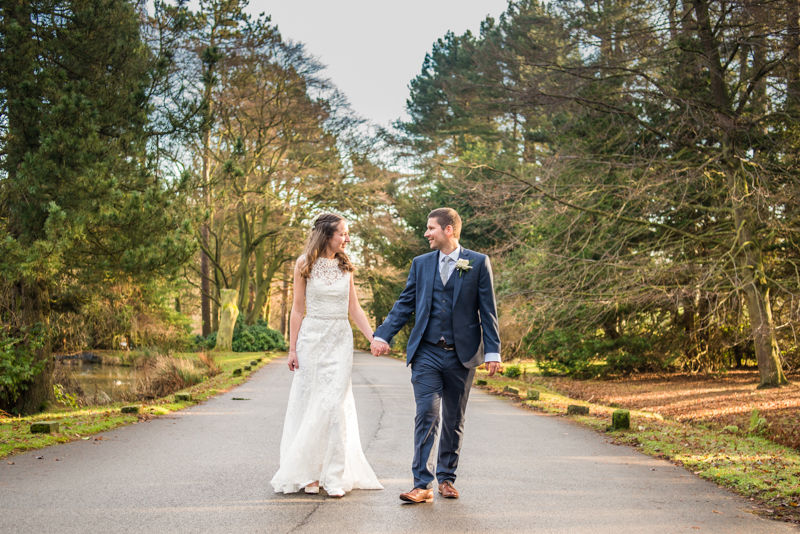 Walking in grounds Sheffield wedding photographers Whirlowbrook Hall