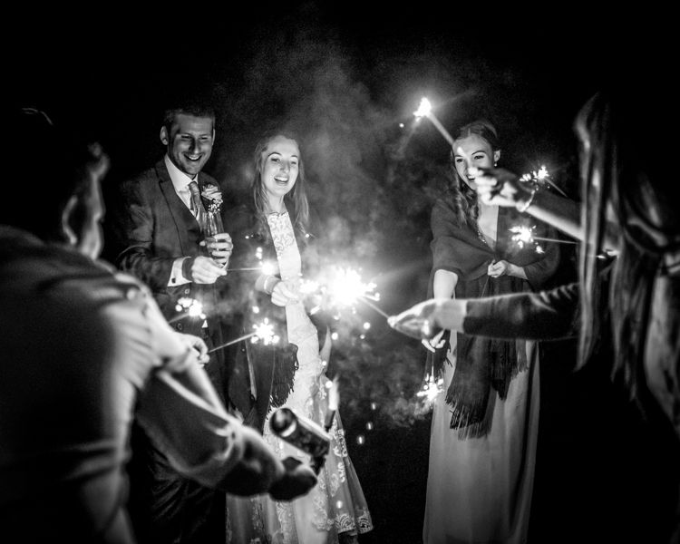 Bridal party sparklers Sheffield wedding photographers Whirlowbrook Hall