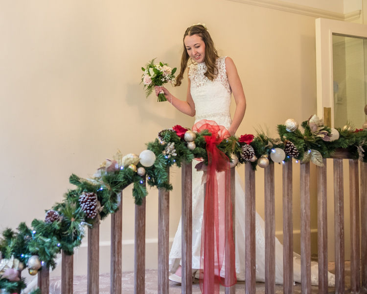 Nikki on Whirlowbrook Hall stairs Sheffield wedding photographers