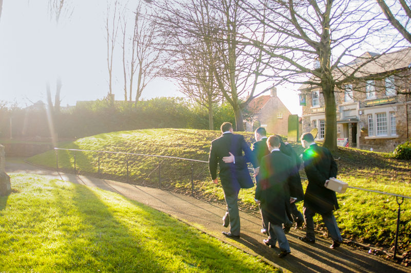 Groomsmen walking to church, Whiston