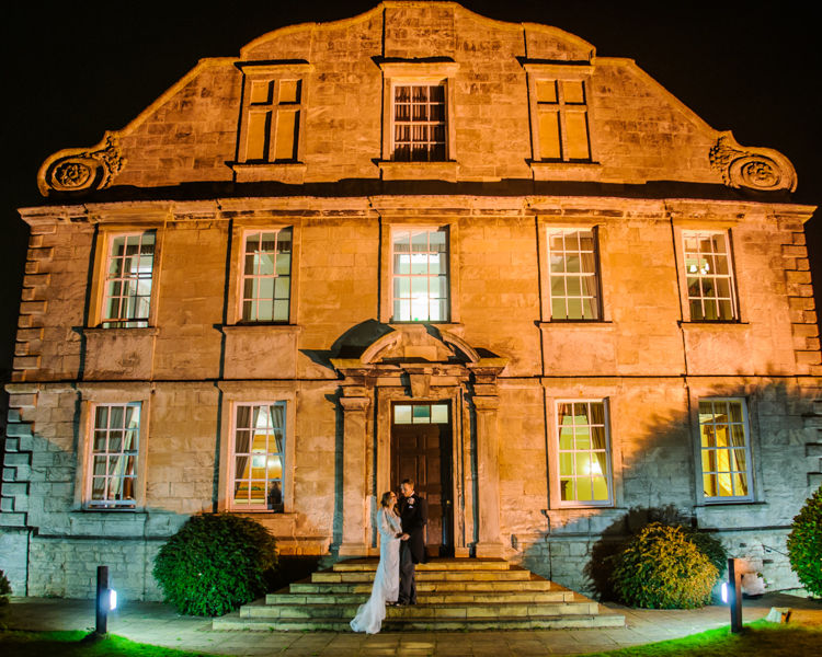 Nighttime portraits bride and groom, Hellaby Hall wedding photographers Rotherham