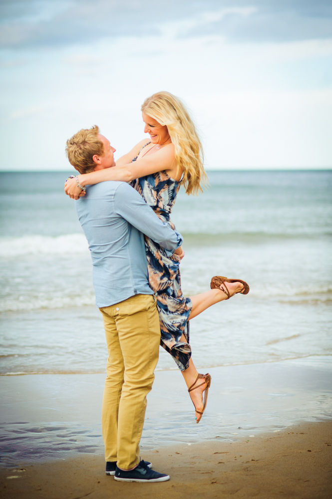 Tynemouth beach engagement shoot, lifting up