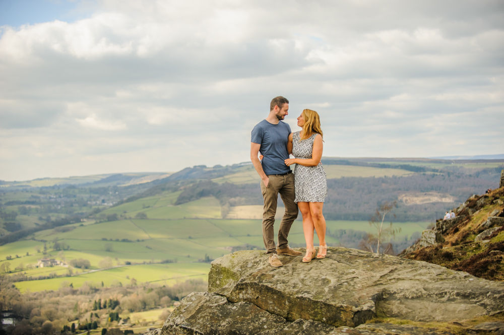 Curbar Edge, pre-wedding portraits, on top of rocks