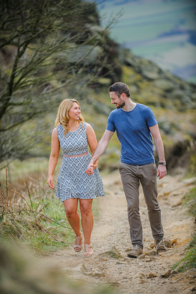 Pre-wedding photos, walking together, Curbar Edge