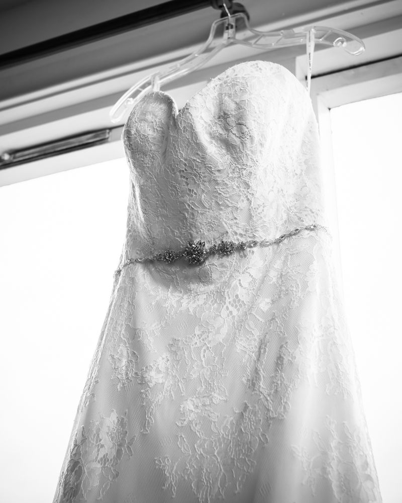 Wedding dress hanging up, Kelham Island wedding, Sheffield photographers