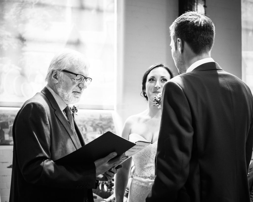 Dad conducting service, Kelham Island wedding, Sheffield photographers