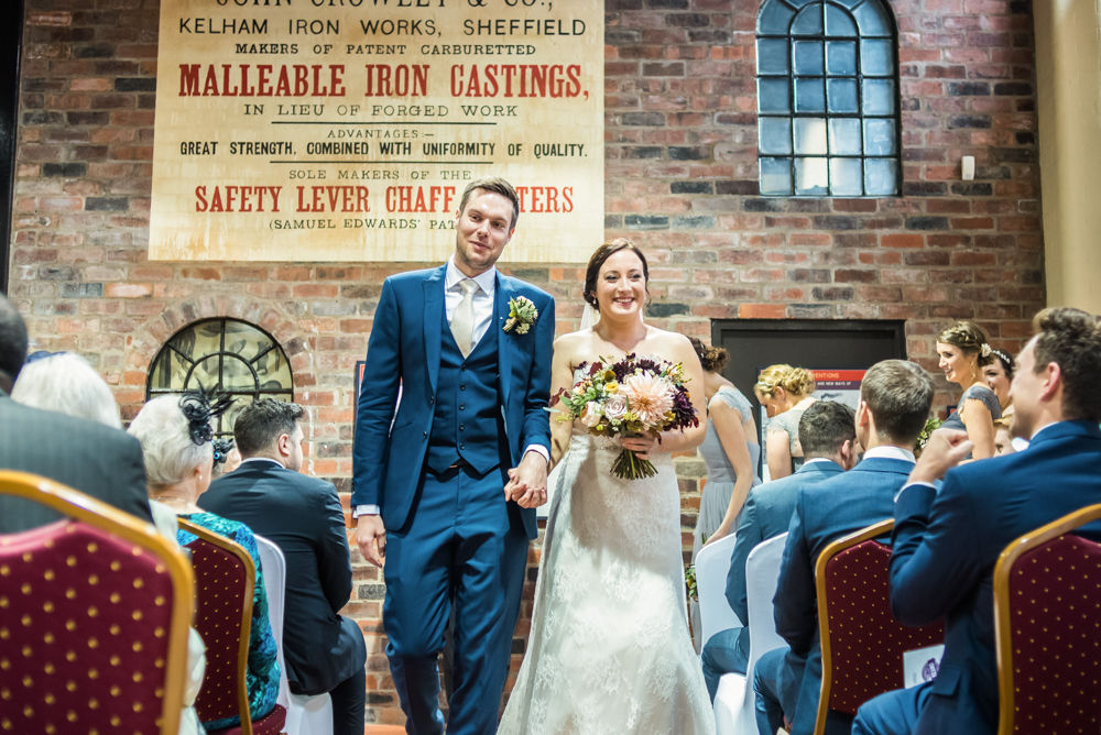 Walking down aisle, Kelham Island wedding, Sheffield photographers