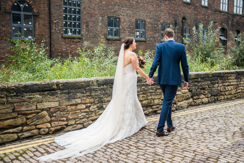Walking in industrial quarter, Kelham Island wedding, Sheffield photographers
