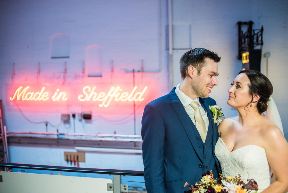 Made in Sheffield sign, Kelham Island wedding, Sheffield photographers