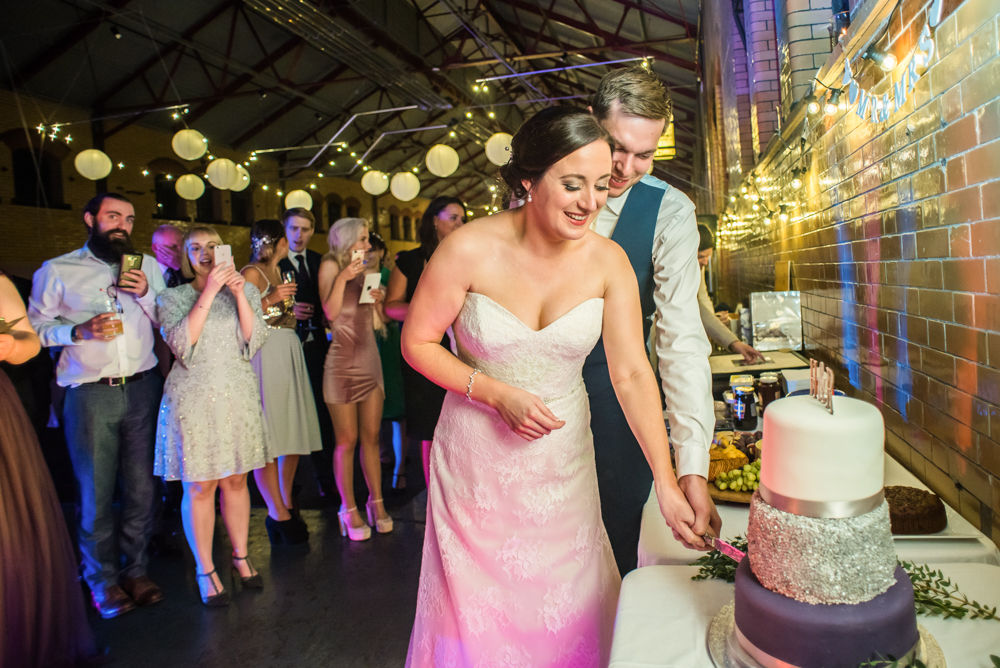 Cutting cake, Kelham Island wedding, Sheffield photographers