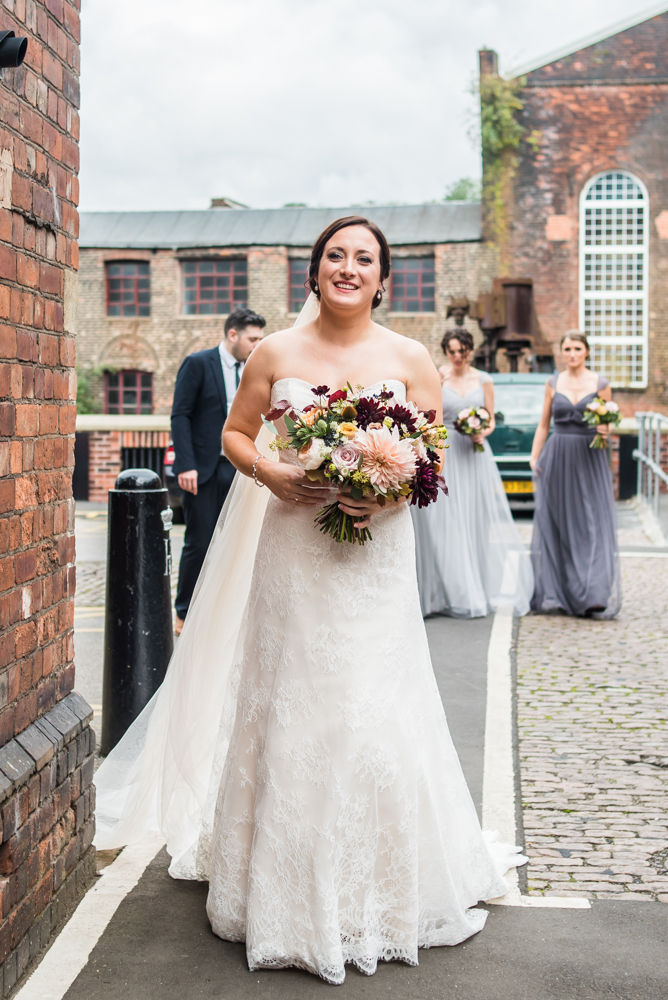 Bride arriving at Kelham, Kelham Island wedding, Sheffield photographers