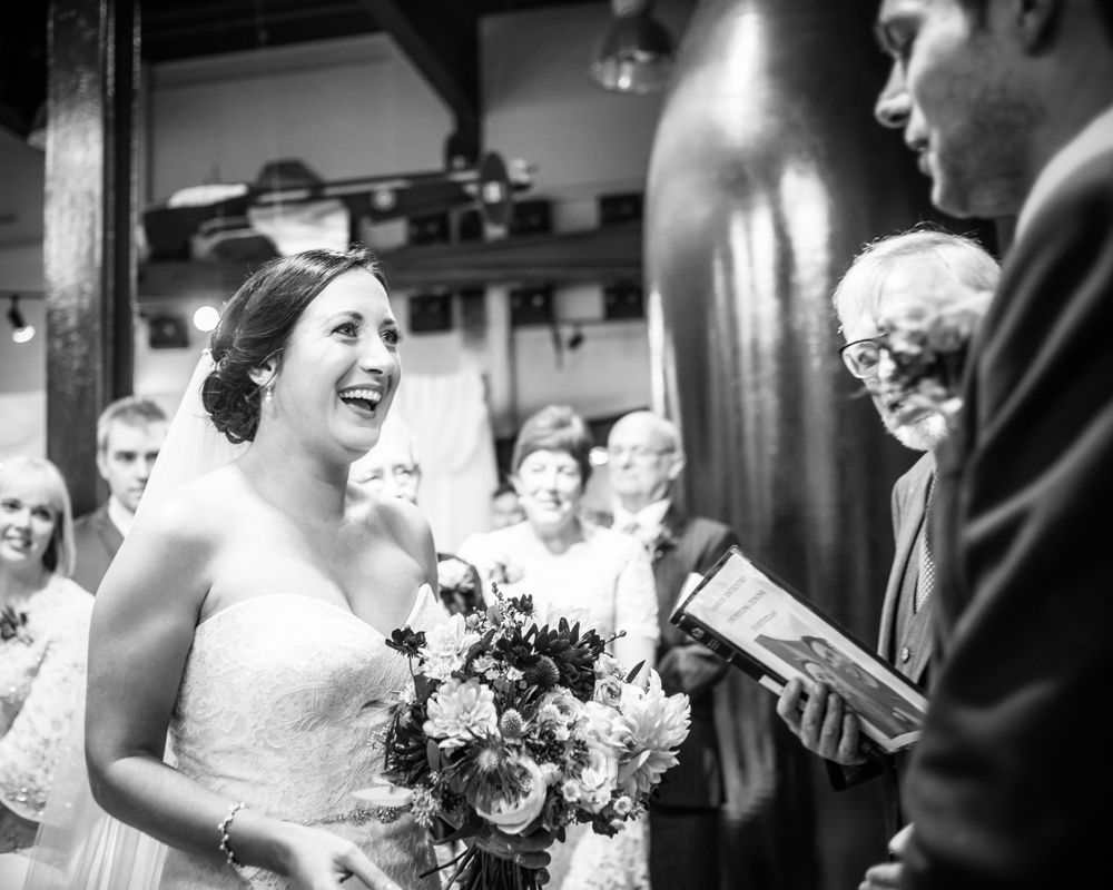 Meeting at top of aisle, Kelham Island wedding, Sheffield photographers