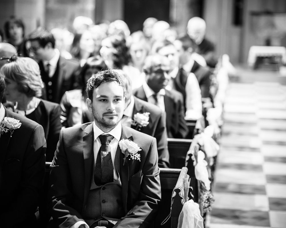 Groom waiting, St James Church, Sheffield wedding