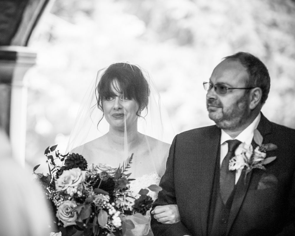 Dad and bride at church entrance, St James Church, Sheffield wedding photographers