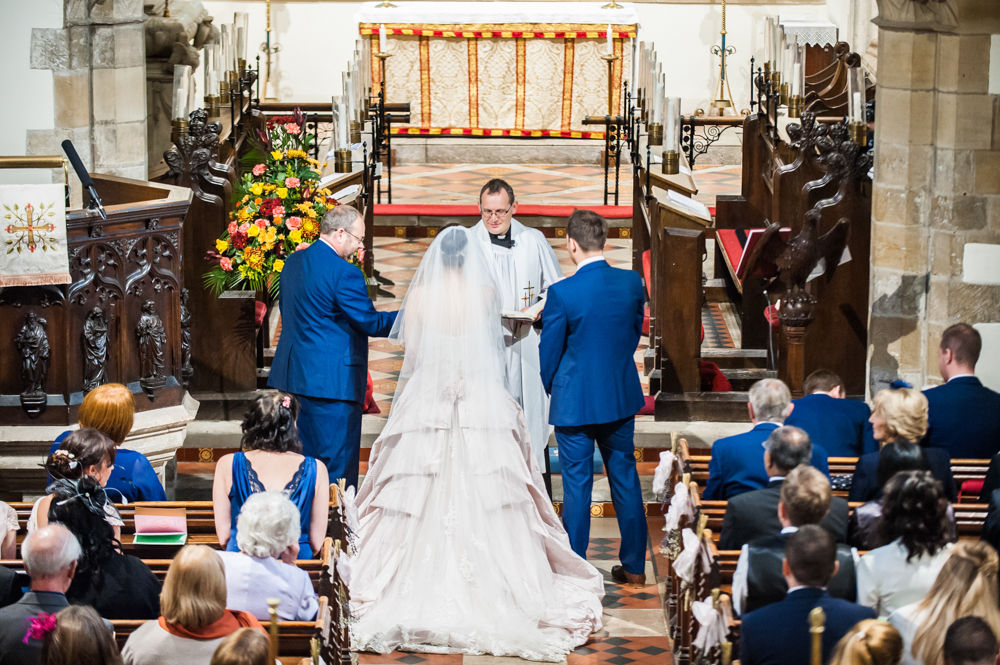Giving bride away, St James Church, Sheffield wedding photographers